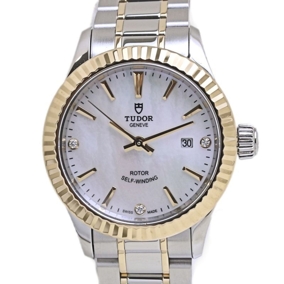 Pre-Owned TUDOR Tudor Style 3-Piece Diamond Watch M12113-0017 Women's 18K Yellow Gold and Stainless Steel 40096
