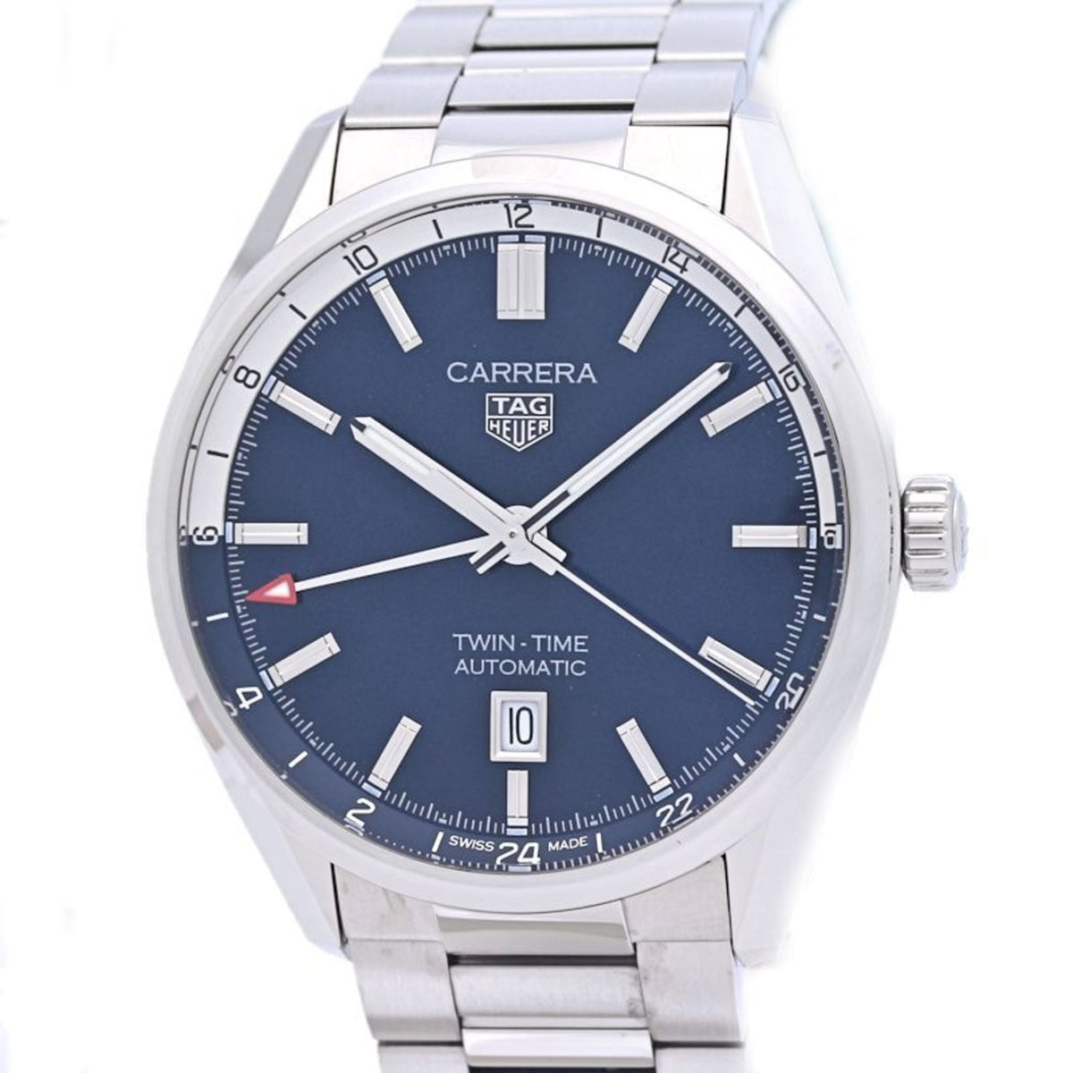 Pre-Owned TAG HEUER Carrera Calibre 7 Twin Time Date WBN201A.BA0640 Men's Stainless Steel Watch 40283