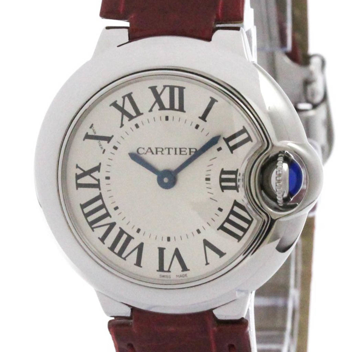 Pre-Owned CARTIER Ballon Bleu SM Steel Leather Quartz Ladies Watch W69018Z4