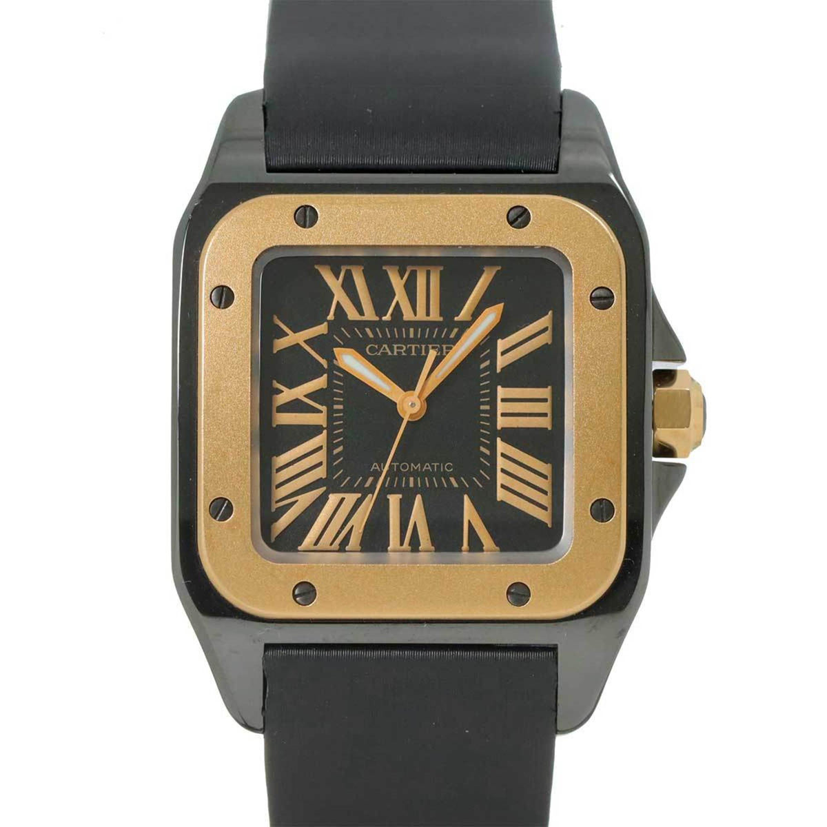 Pre-Owned Cartier Santos 100 MM Two-tone Watch W2020007 Boys' Black 18K White Gold Automatic
