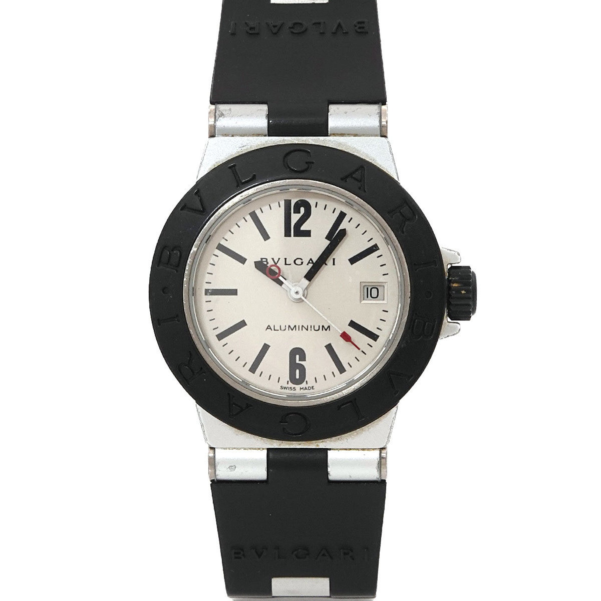 Pre-Owned BVLGARI Aluminum AL29TA Women's Watch with Date, Silver Rubber, and Quartz Movement