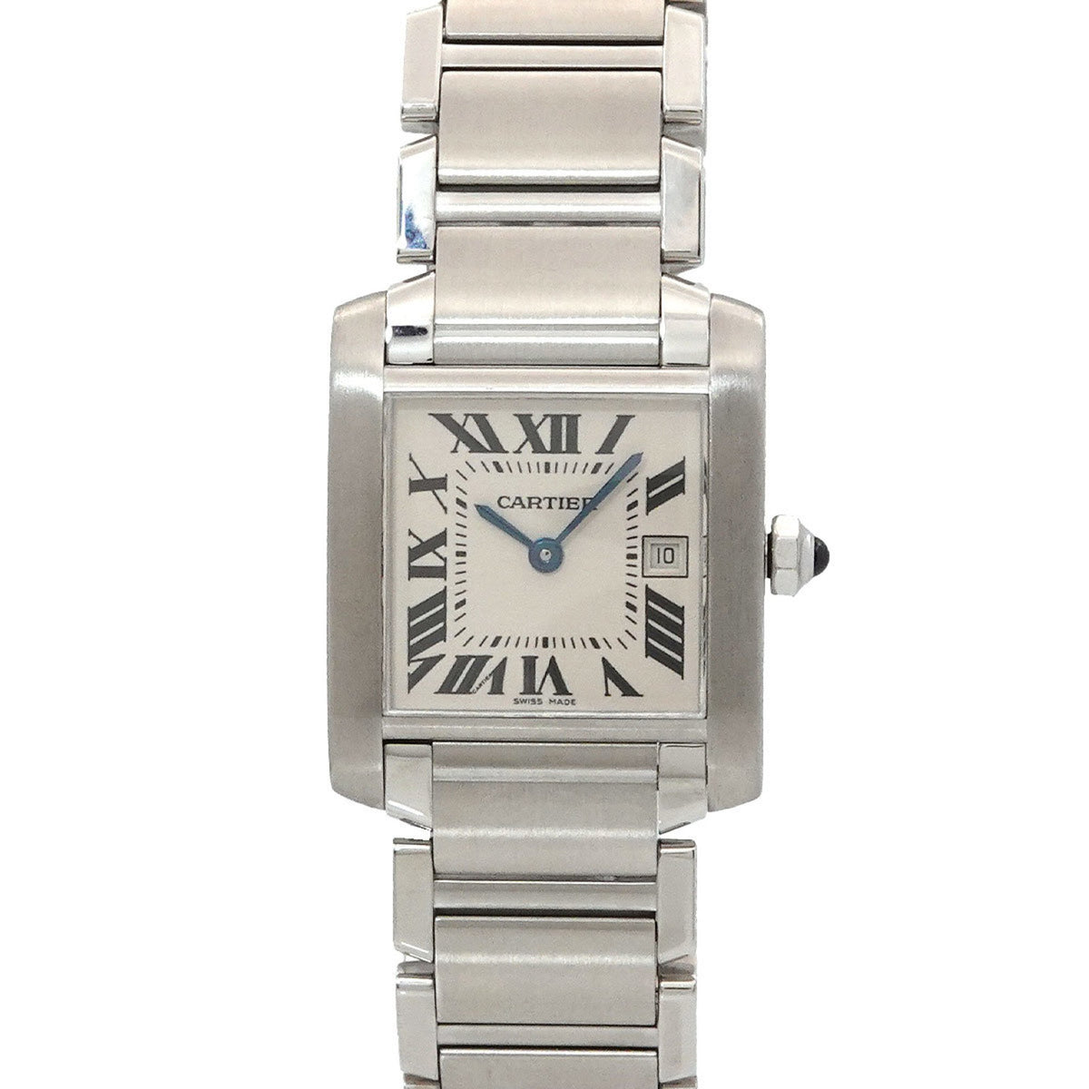 Pre-Owned Cartier Tank Fran?aise MM W51011Q3 Boys' Ivory Quartz Watch with Date Display