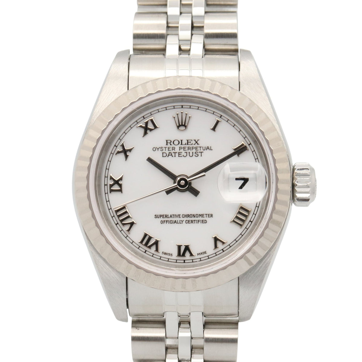 Pre-Owned Rolex Datejust A-series watch, 18K white gold (WG) stainless steel, ladies', dial, Roman numerals, 69174