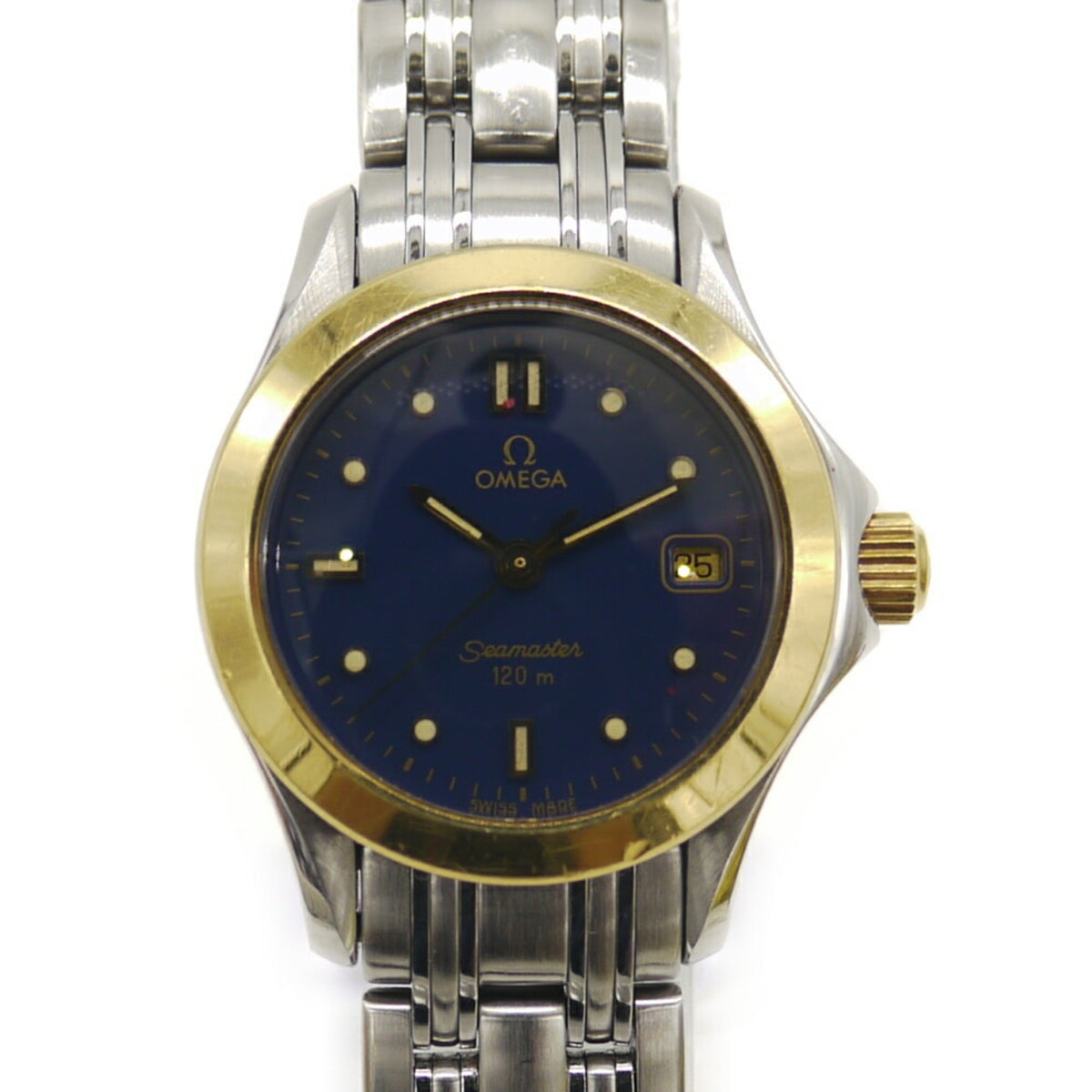 Pre-Owned OMEGA Seamaster 120 Women's Quartz Watch, 18K Gold Two-tone with Blue Dial, 196.1501