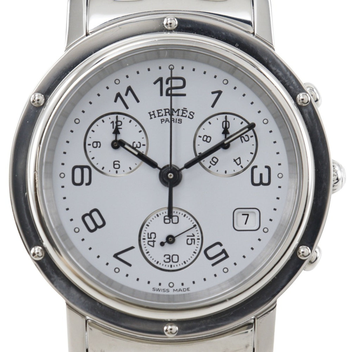 Pre-Owned Hermes HERMES Clipper Chrono Watch CL1.910 Stainless Steel Quartz Multi-Hand Analog Display White Dial Men's
