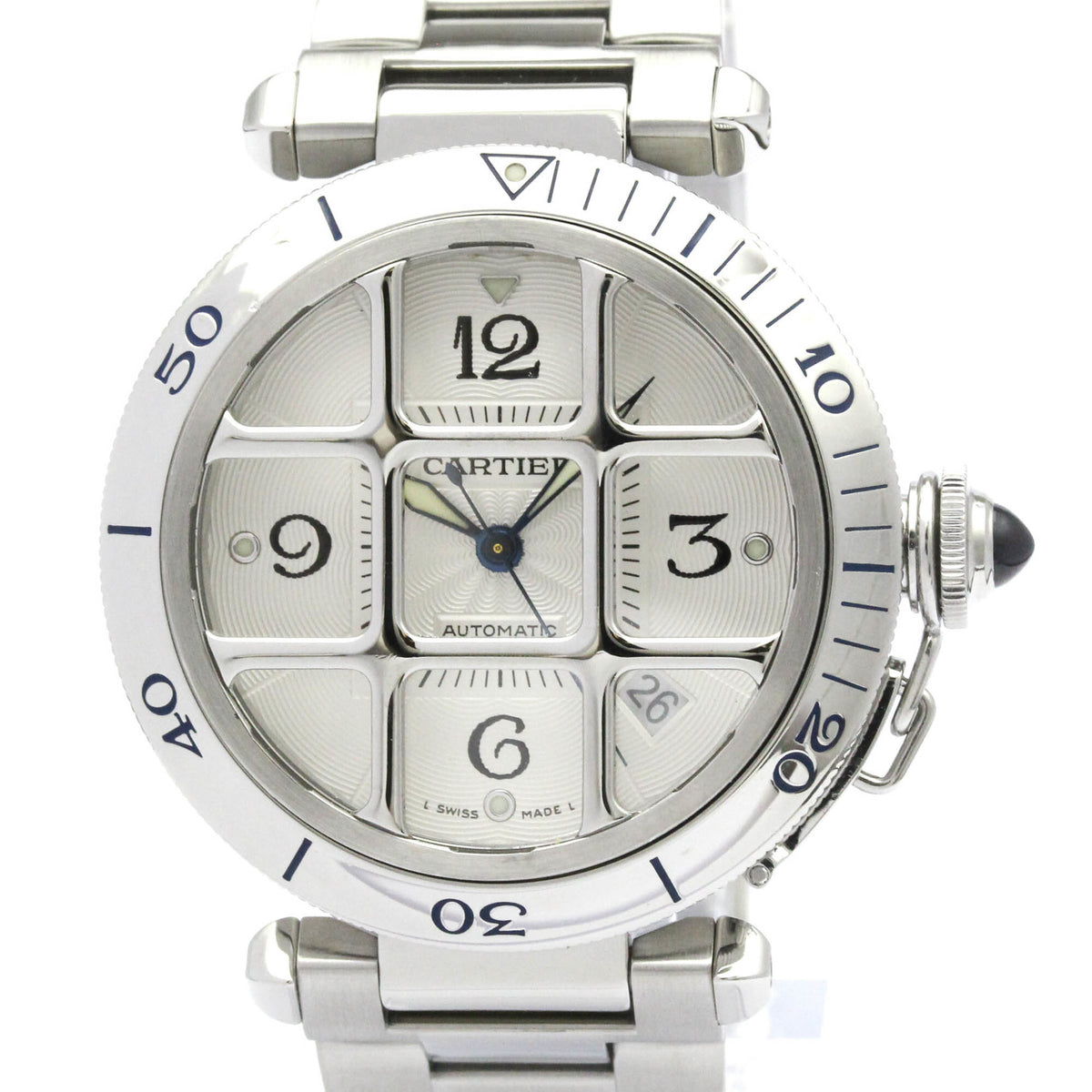 Pre-Owned CARTIER Pasha 38 Grid Steel Automatic Mens Watch W31040H3 Polished