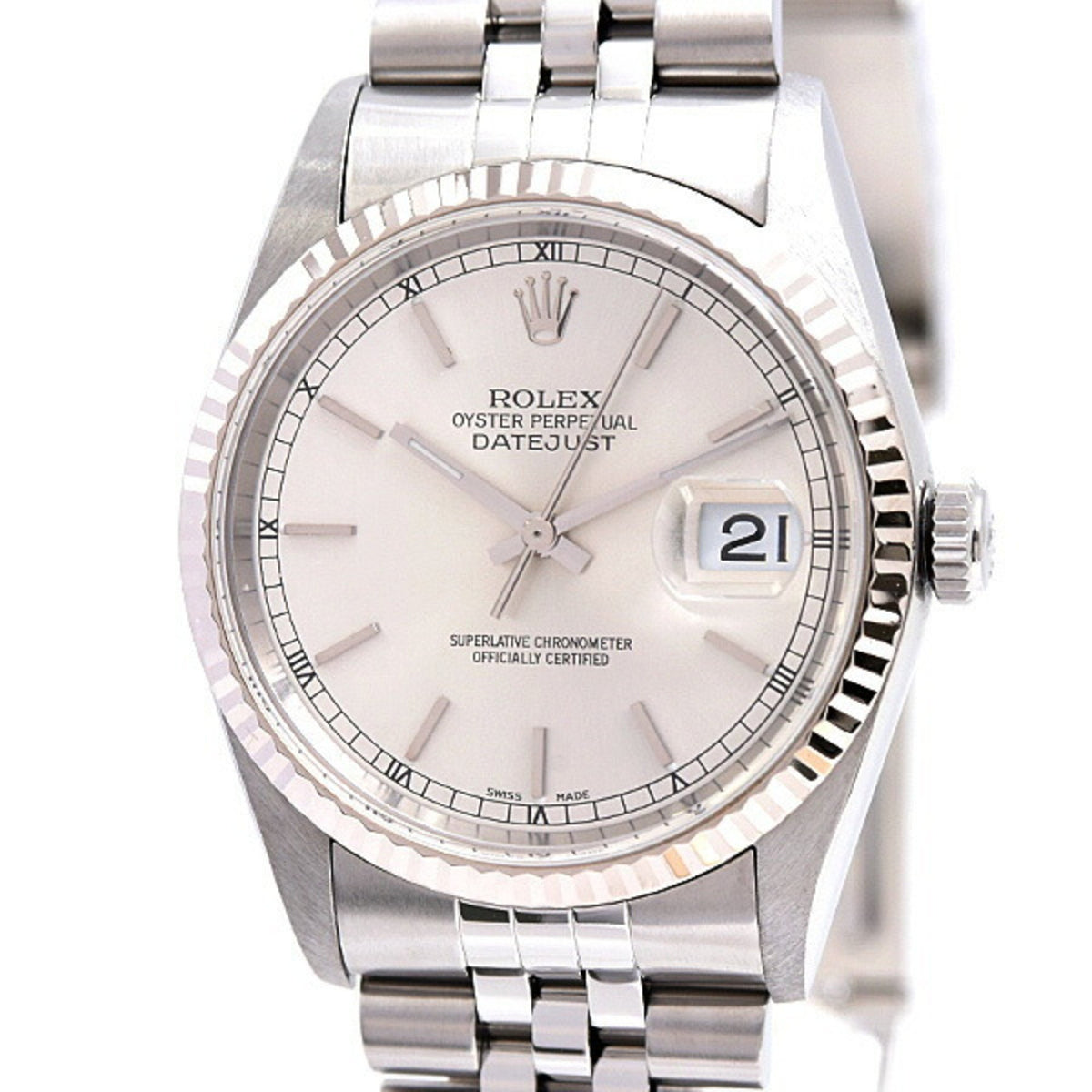 Pre-Owned Rolex Watch Men's Datejust Automatic Y-Serial Silver Dial SS x WG ROLEX 16234