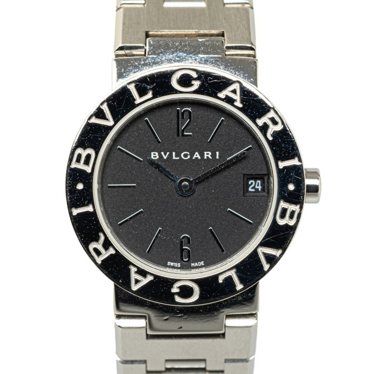 Montre BVLGARI BB23SS d'occasion à quartz, cadran noir, acier inoxydable, pour femme 