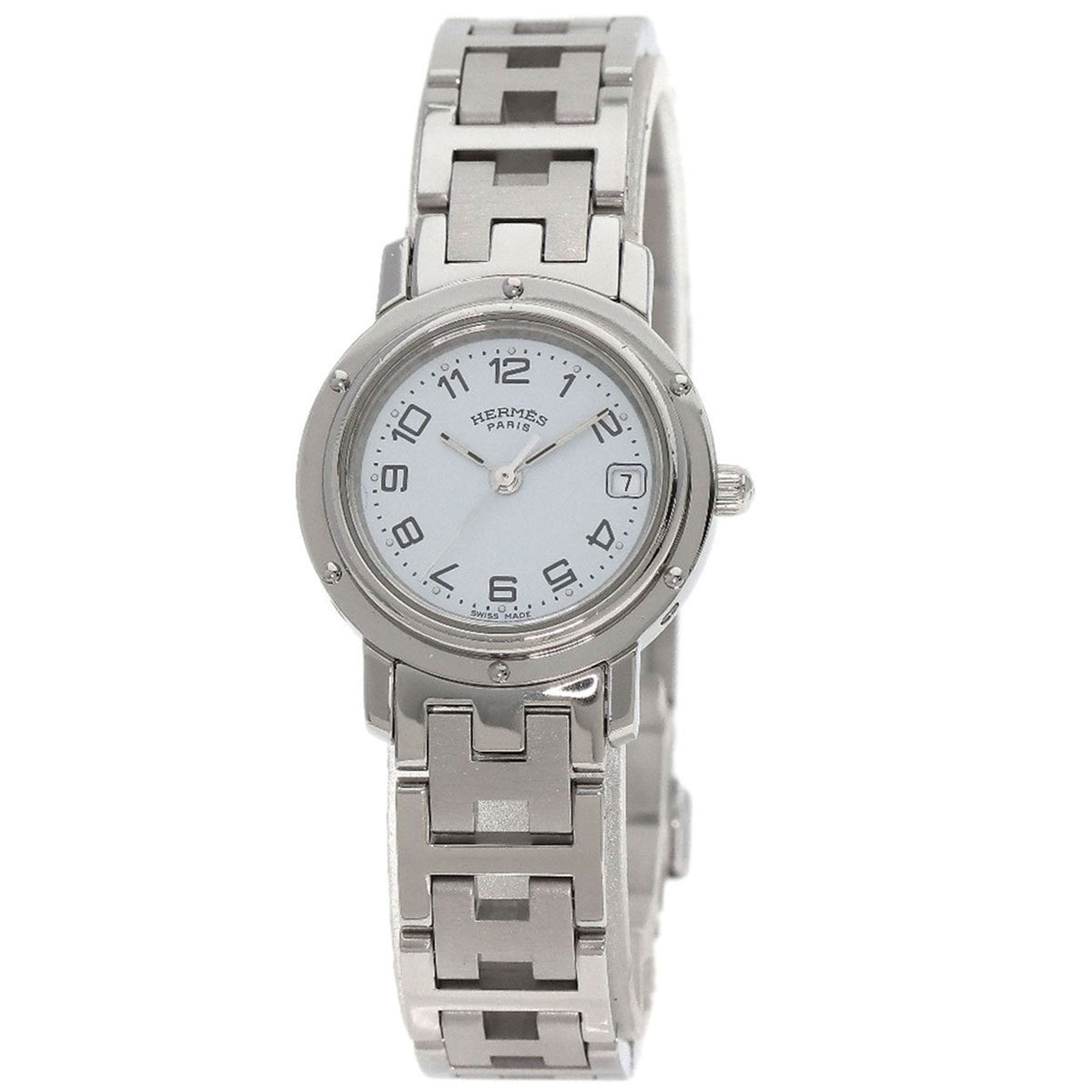 Pre-Owned Hermes CL4.210 Clipper Watch Stainless Steel SS Ladies HERMES