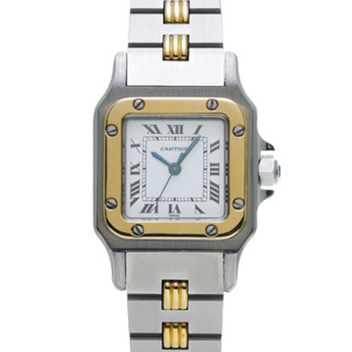 Gebrauchte Cartier Santos Galbe Godron Armband Antik Weiß Damen Automatikuhr 