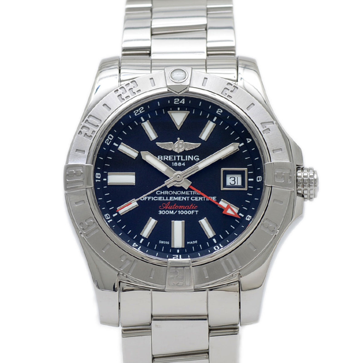 Pre-Owned Breitling Avenger II GMT Watch, Black Dial, Stainless Steel, Automatic, Men's, A32390