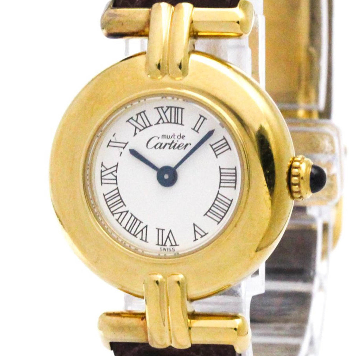 Gebrauchte CARTIER Must Colisee vergoldete Lederquarz-Damenuhr W1011554 