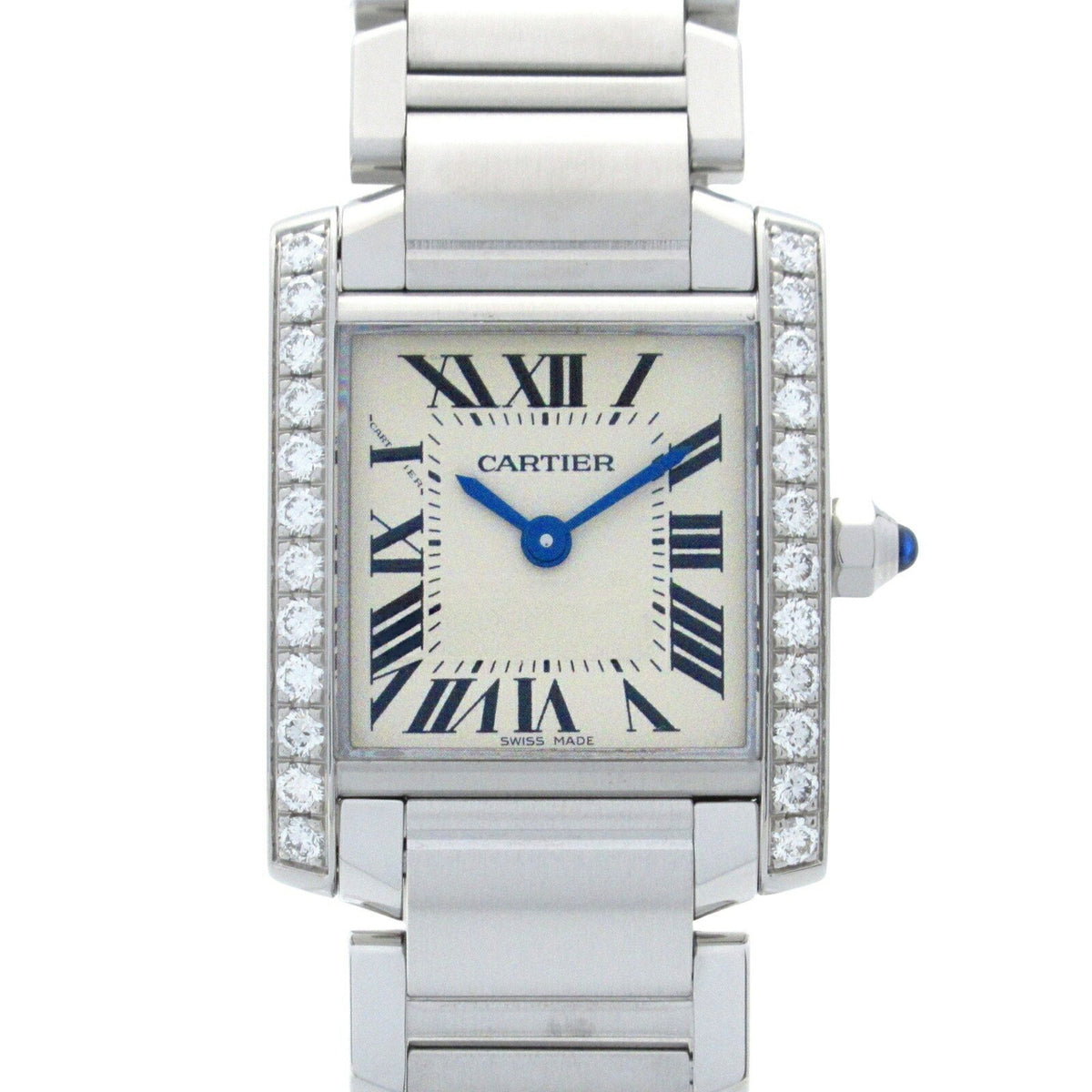 Gebrauchte CARTIER Tank Francaise SM Diamant Lünette Uhr Edelstahl Damen Silber W4TA0008 