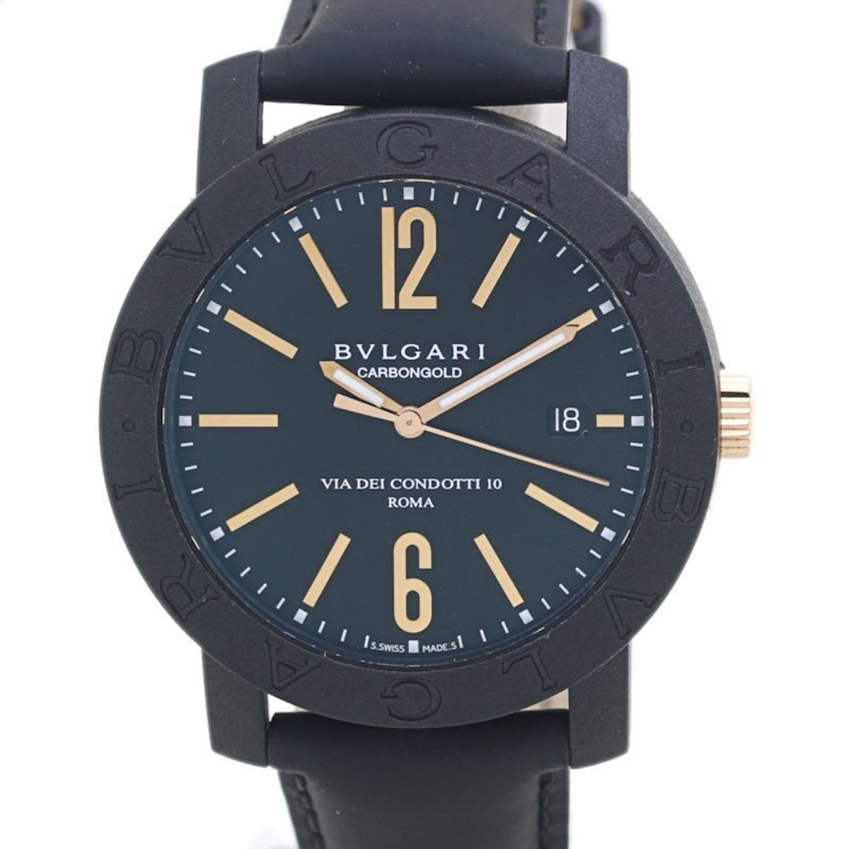 Pre-Owned BVLGARI BBP40BCGLD N BB40CL 102248 Carbon Gold x 18K Pink Leather Men's Watch 40016