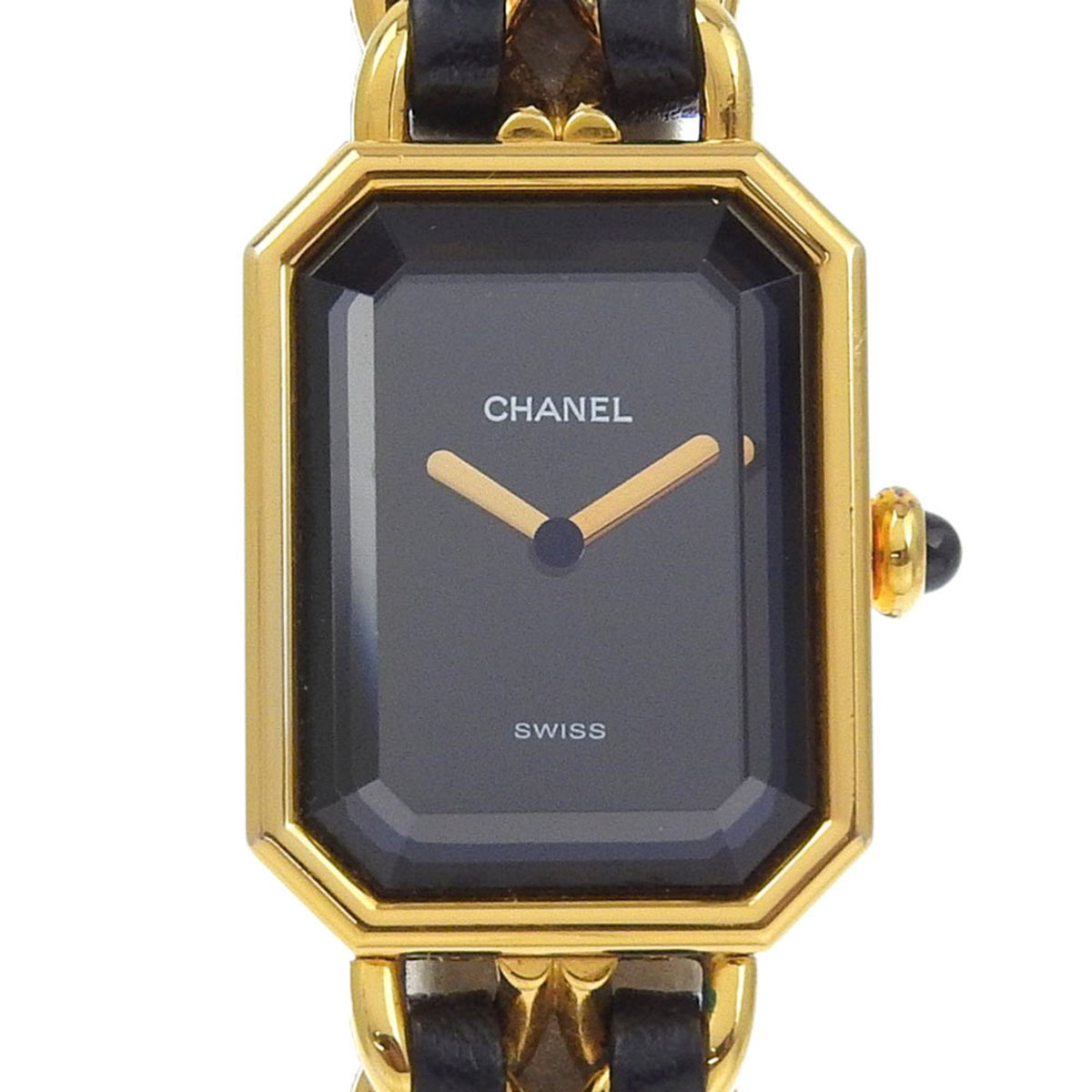Pre-Owned CHANEL Premiere M Women's Watch H0001, Gold-Plated Leather Strap, Quartz Movement, Analog Display, Black Dial