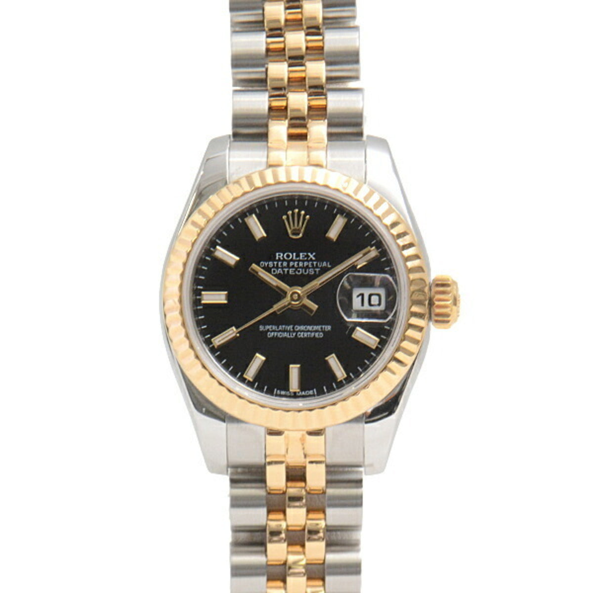 Pre-Owned Rolex Watch Ladies Datejust Black Dial Random Automatic Stainless Steel Yellow Gold ROLEX 179173