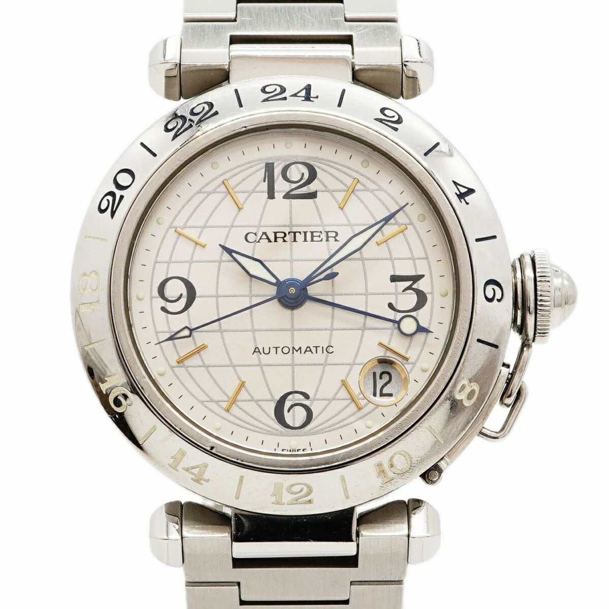 Pre-Owned Cartier Pasha C Meridian GMT W31029M7 Silver Dial Men's Watch
