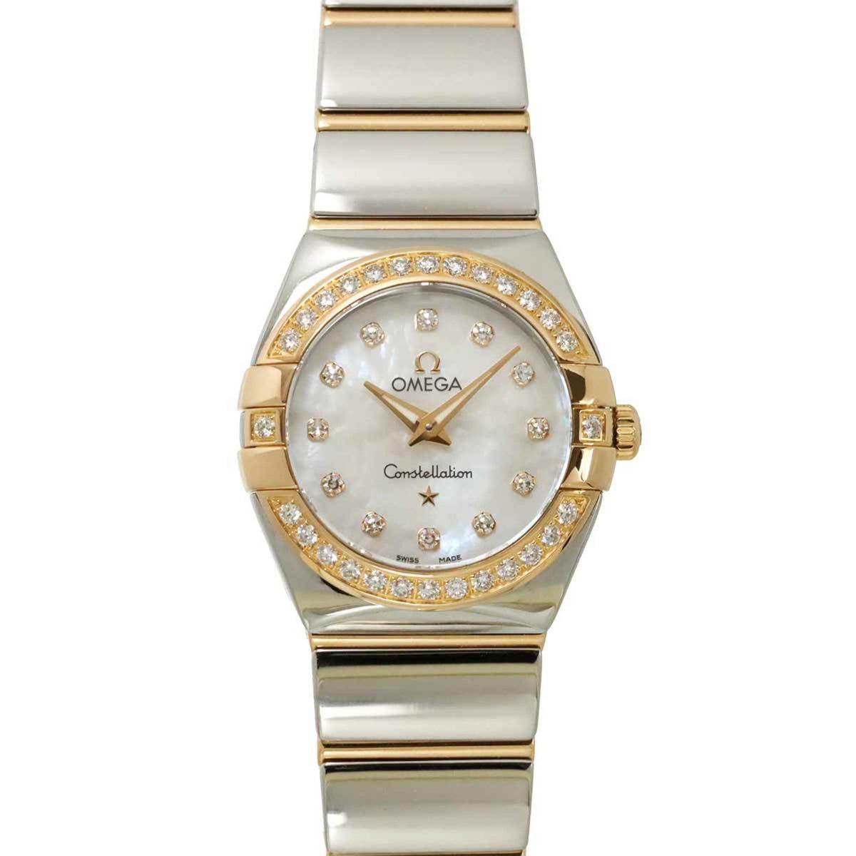 Pre-Owned OMEGA Constellation Two-Tone 123 25 24 60 55 005 Women's Watch with Diamond Bezel, 12 Diamonds, White Shell, PG, Pink Gold, Quartz Movement