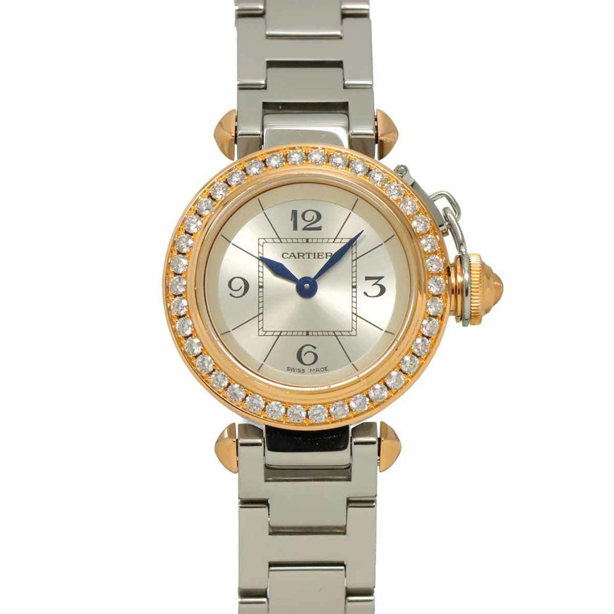 Pre-Owned Cartier Miss Pasha Two-tone Watch WJ124021 Women's Diamond Bezel, Silver, 18K White Gold, and Pink Gold Quartz Movement