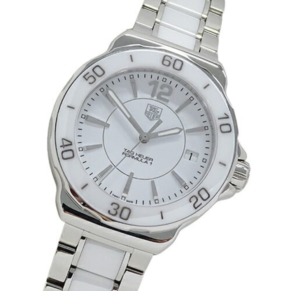 Montre TAG Heuer Formula 1 d'occasion pour femme WAH1211 BA0861, date, quartz, acier inoxydable, céramique blanche polie 