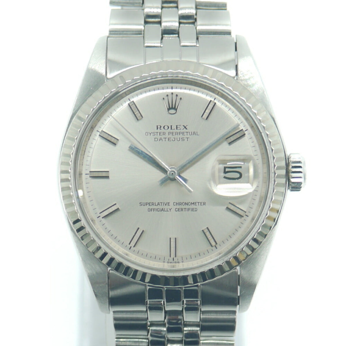 Pre-Owned ROLEX Rolex Datejust 1601 No. 47 SS/WG Automatic Silver Dial Wristwatch