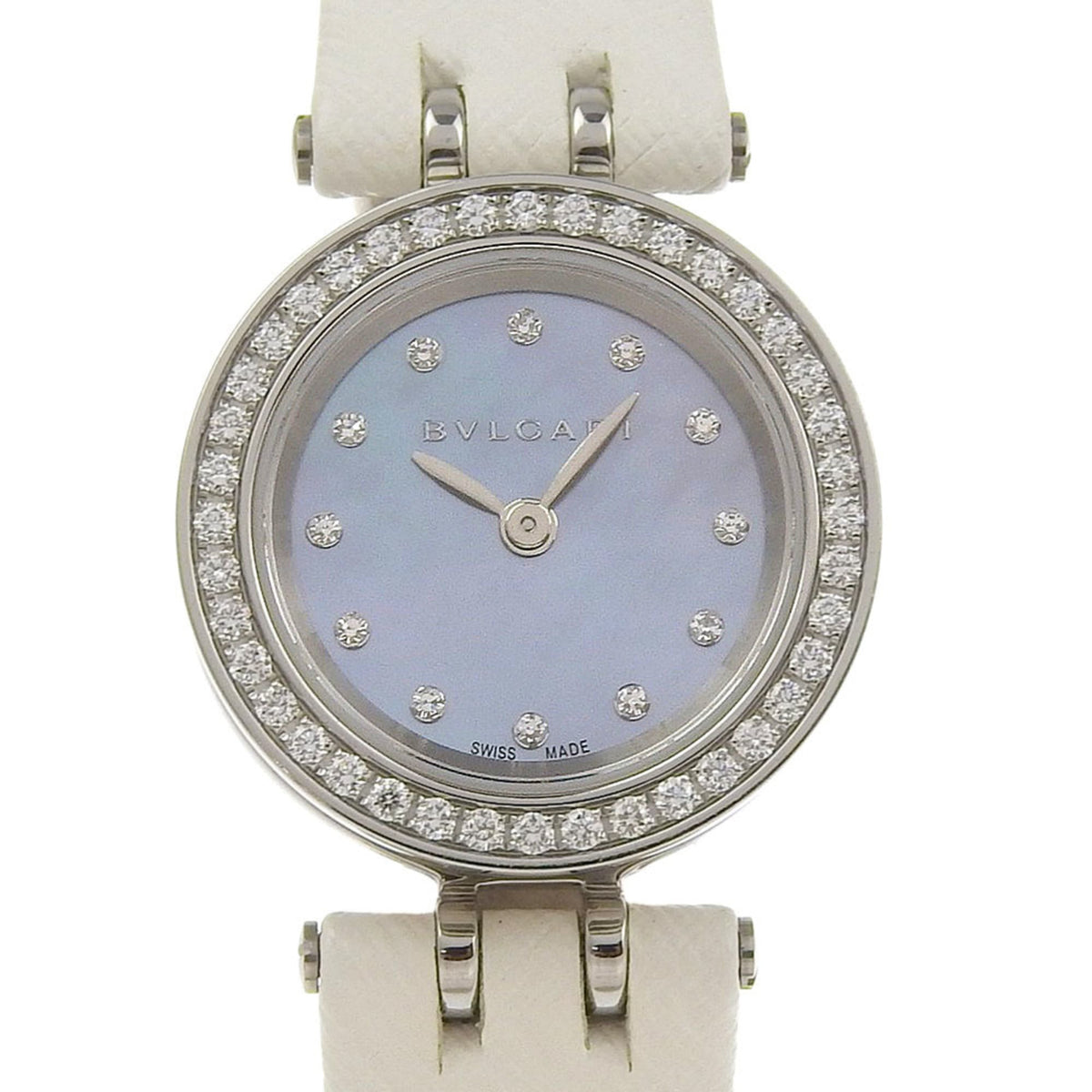 Pre-Owned BVLGARI BZero1 Women's Watch with Diamond Bezel (BZ23S), Stainless Steel Diamonds and Leatherette, Quartz Movement, Analog Display, Blue Shell Dial
