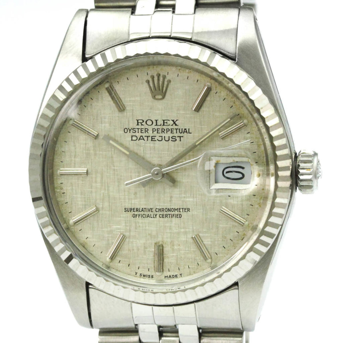 Pre-Owned ROLEX Datejust 18K White Gold Steel Automatic Mens Watch 16014 Polished