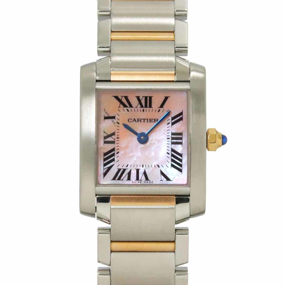Pre-Owned Cartier Tank Fran?aise SM Two-tone Watch W51027Q4 Women's Pink Shell 18K Gold Quartz