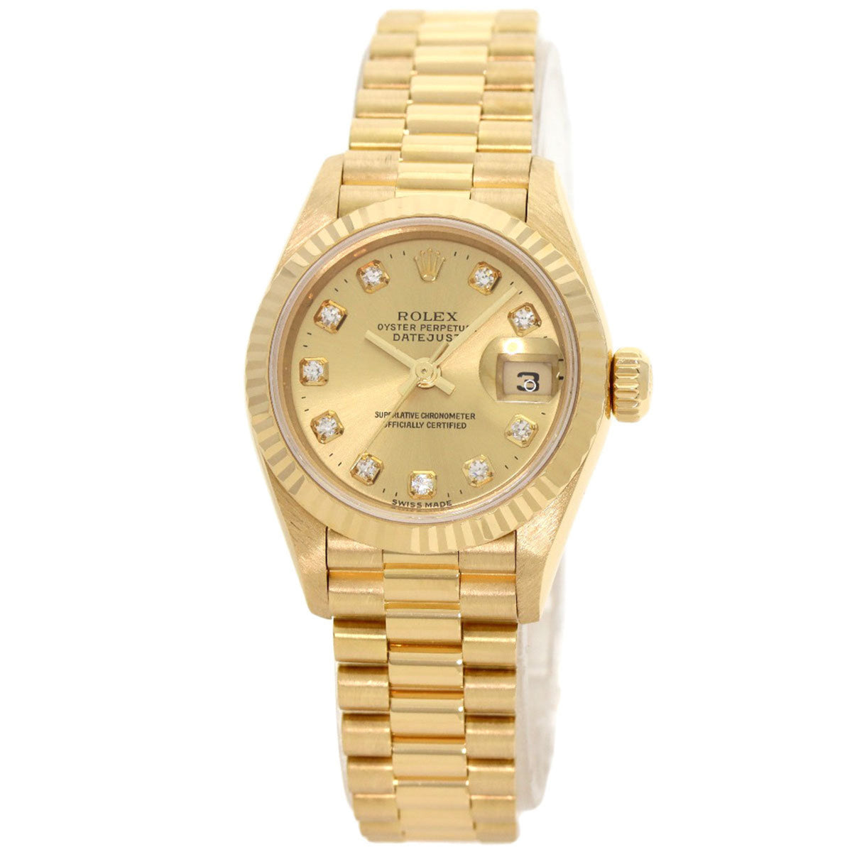 Pre-Owned Rolex 79178G Datejust 10P Diamond Watch K18 Yellow Gold K18YG Ladies