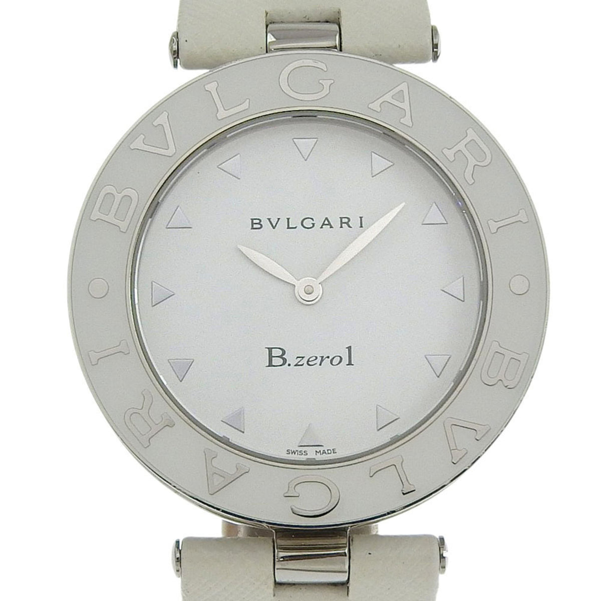 Pre-Owned BVLGARI Bzero1 Watch, BZ35S/BZ35WLSL, Stainless Steel and Leather, Quartz Movement, Analog Display, White Dial, Women's