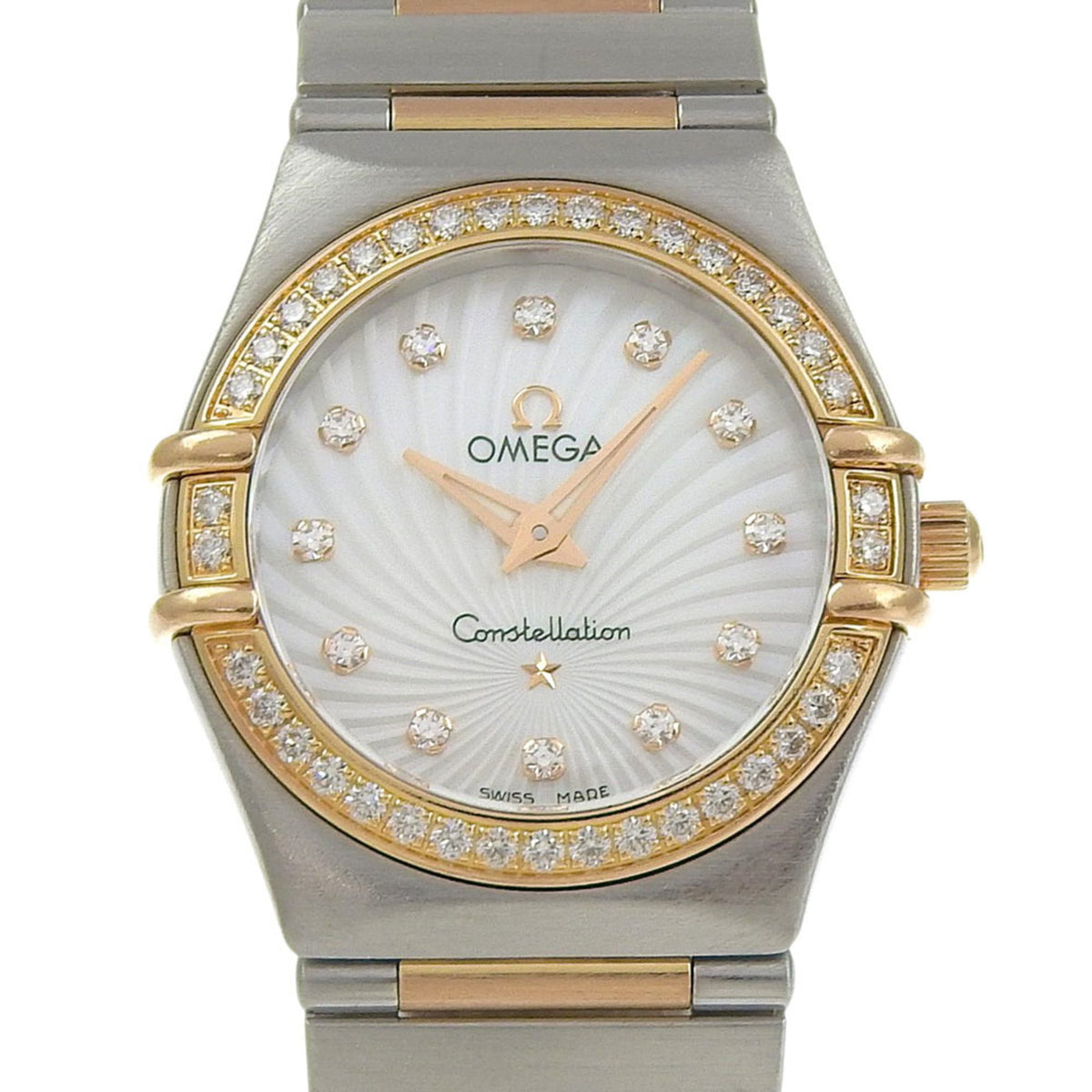 Pre-Owned Omega Constellation watch, caliber 1456, 111.25.26.60.55.001, stainless steel, quartz movement, analog display, white shell dial, women's.