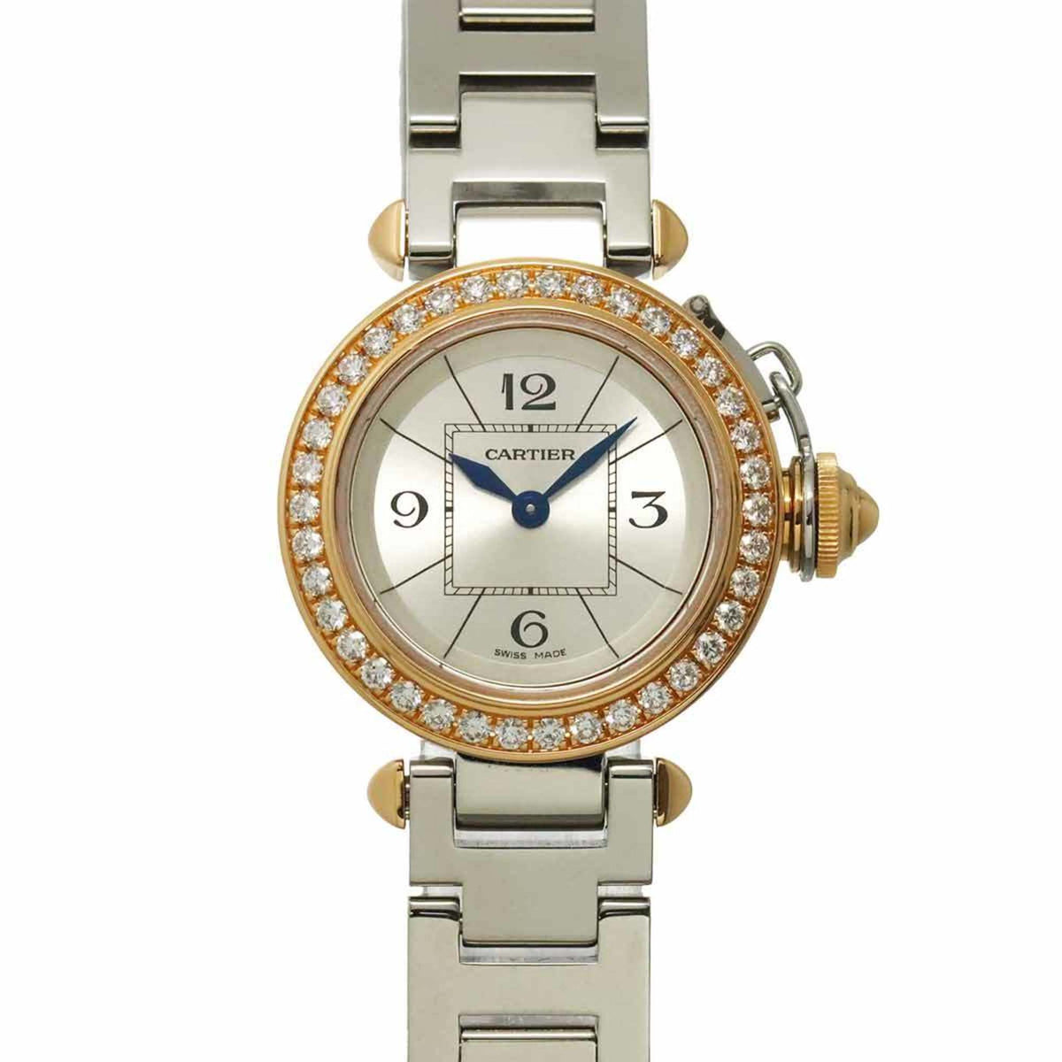 Pre-Owned Cartier Miss Pasha Two-tone Watch WJ124021 Women's Diamond Bezel, Silver, 18K Pink Gold Quartz