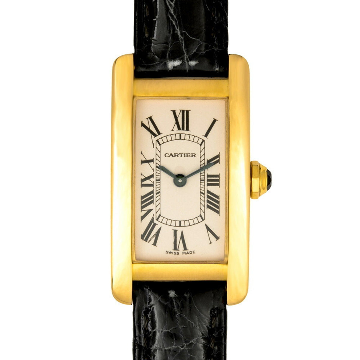 Pre-Owned Cartier 1710 Tank Am?ricaine SM Watch Quartz Ivory Dial Solid Gold Women's
