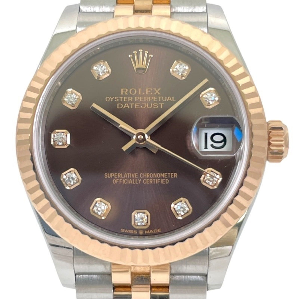 Pre-Owned ROLEX Rolex Datejust 31 278271G Women's Stainless Steel PG Watch, Random Number, 2021 Warranty, Chocolate Dial, 10 Diamonds, Pink Gold, Brown