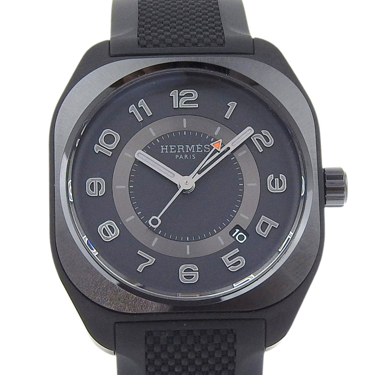 Pre-Owned Herm?s H08 Date Watch, caliber H1837 SP1.745, titanium and rubber, automatic winding, analog display, black dial, Date, women's