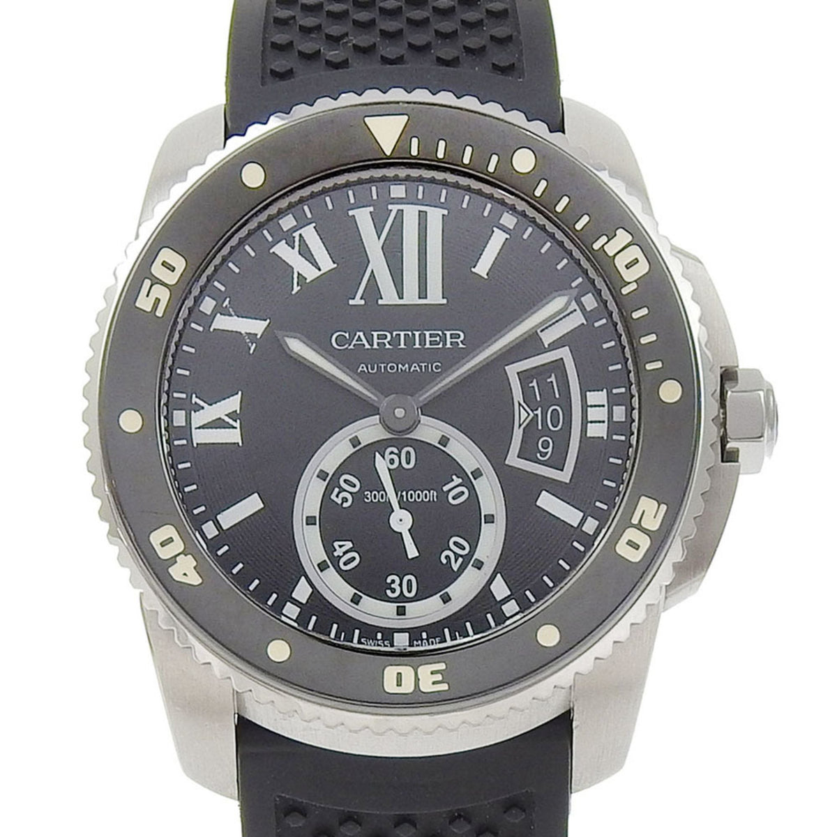 Pre-Owned CARTIER Caliber Diver Wristwatch W7100056 Stainless Steel x Rubber Automatic Black Dial Men's