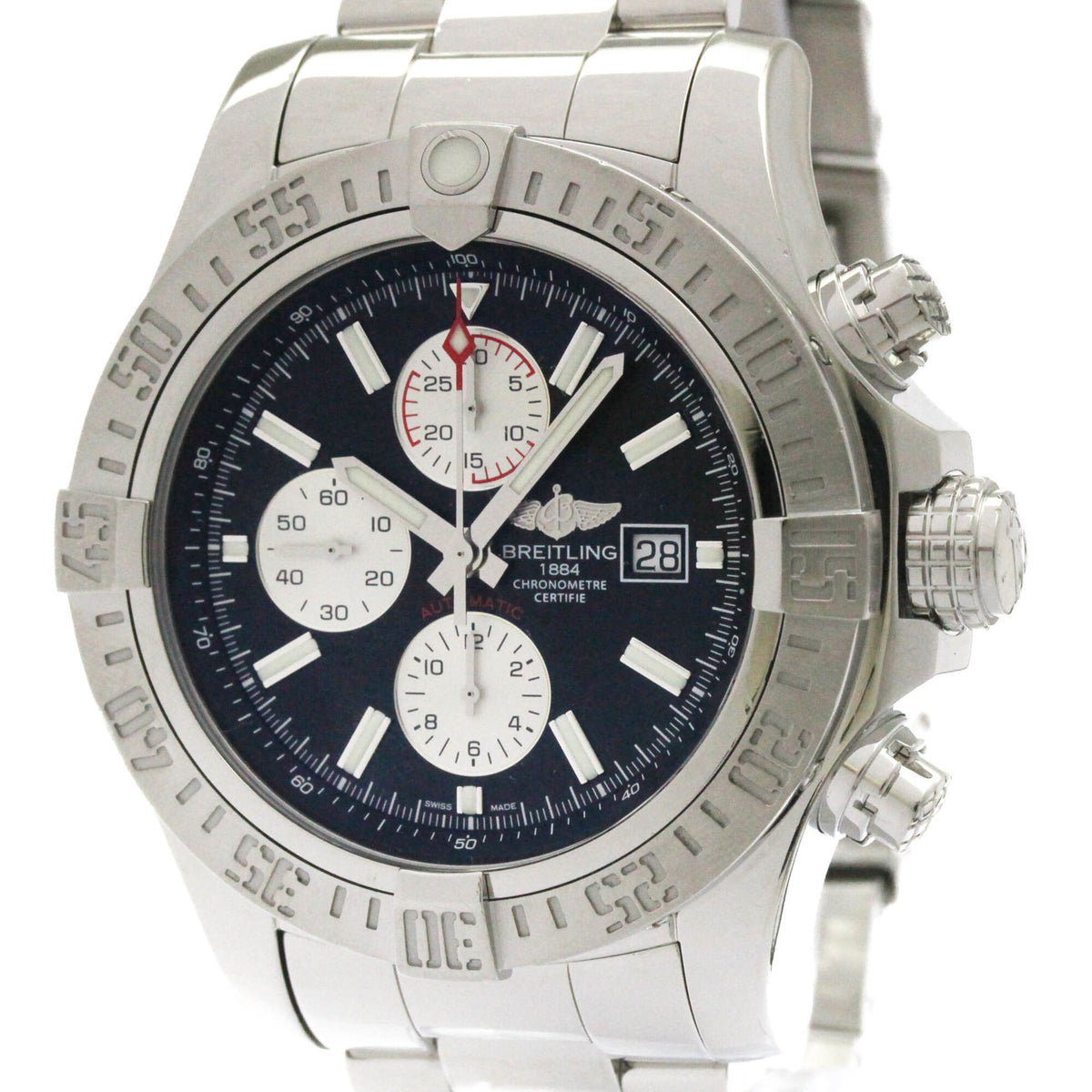 Pre-Owned BREITLING Super Avenger ll Chronograph Steel Mens Watch A13371 Polished