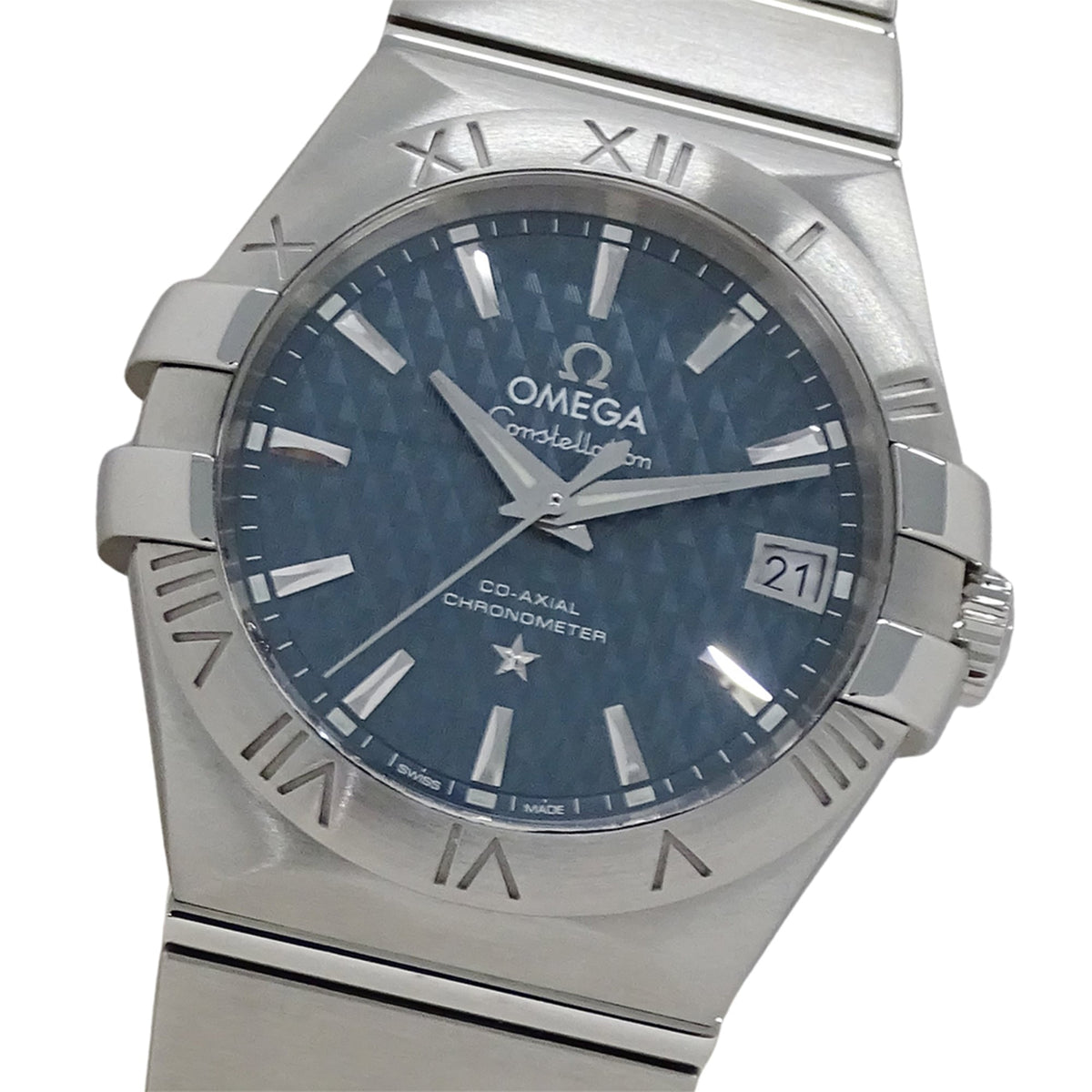 Pre-Owned OMEGA Constellation 123.10.35.20.002 Men's Co-Axial Date Automatic Watch in Stainless Steel with Silver and Blue Back, Polished