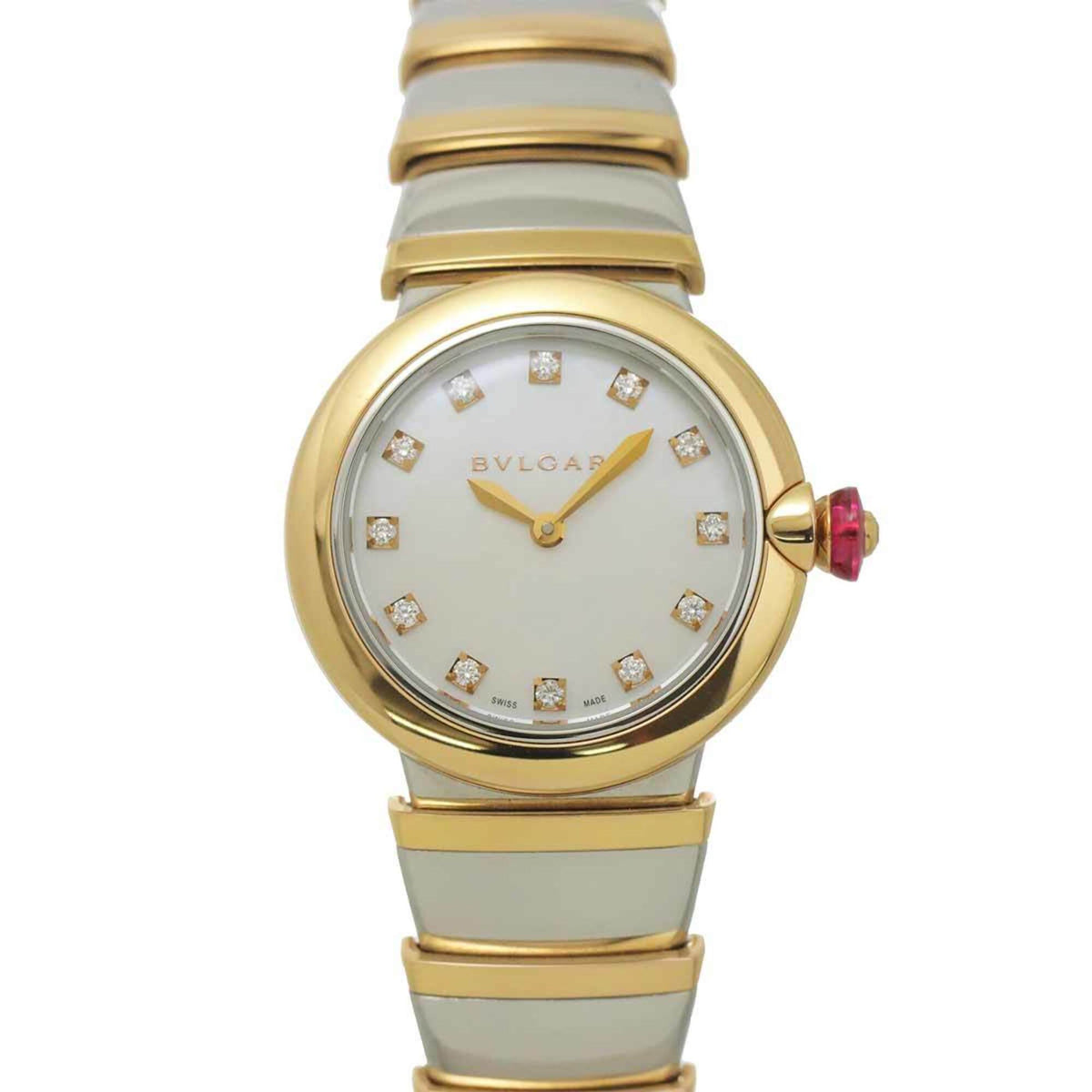 Pre-Owned Bulgari BVLGARI Lucea Combi LUP28SG Women's Watch 12P Diamond White Shell 18KPG Pink Gold Quartz