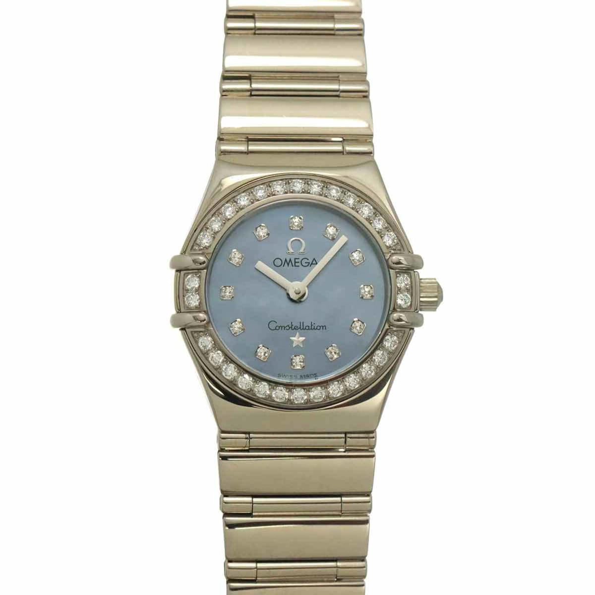 Pre-Owned Omega Constellation Mini My Choice 1165 77 Diamond Bezel Ladies' Watch Blue Shell 18K White Gold Solid Quartz