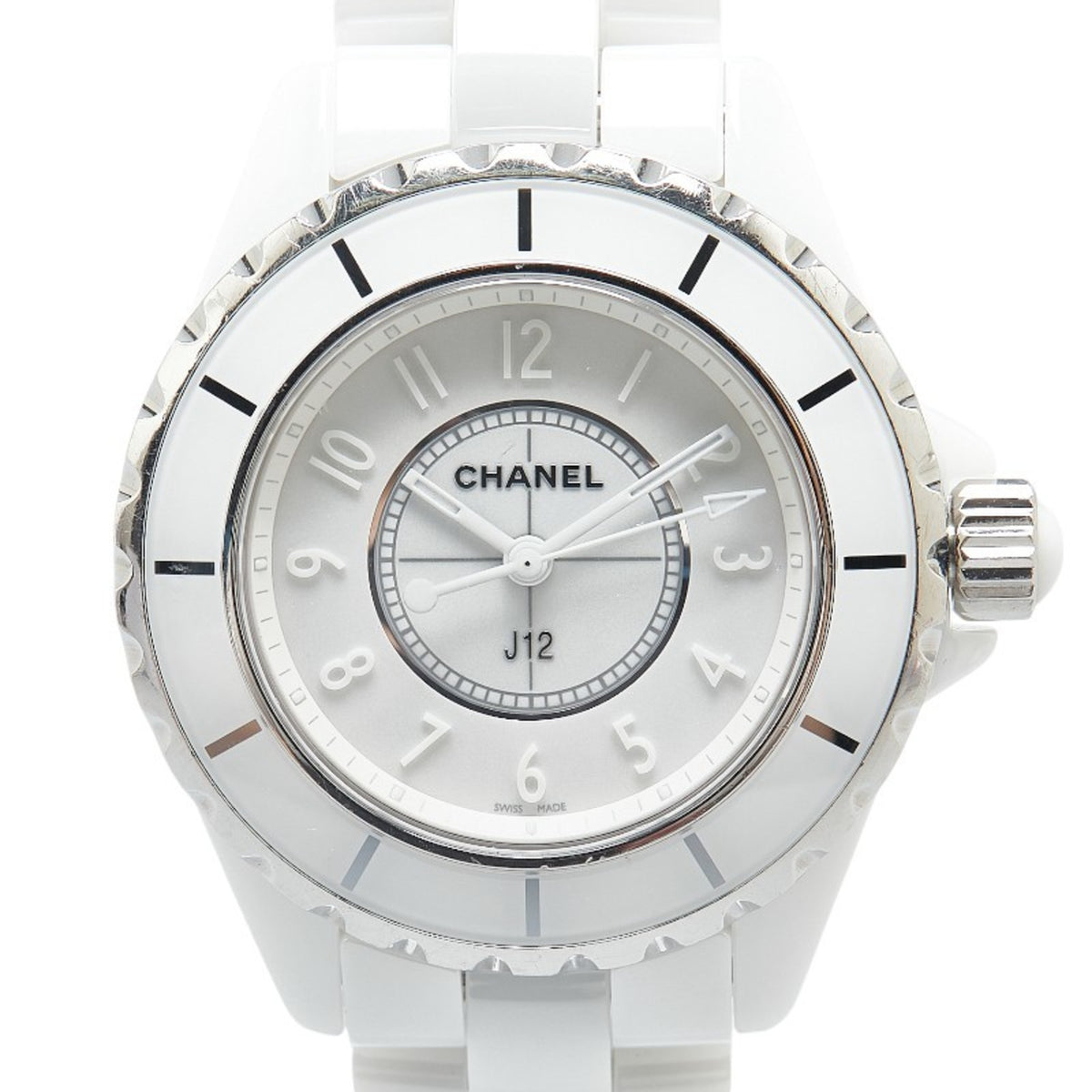 Pre-Owned CHANEL 10th ANNIVERSARY LIMITED EDITION J12 White Phantom Watch H3442 Quartz Dial Ceramic Stainless Steel Women's
