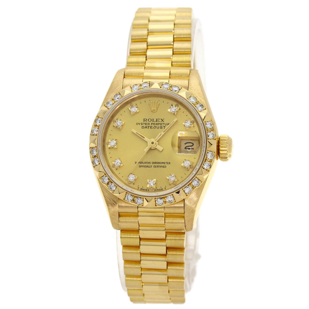 Pre-Owned Rolex 69258G Datejust 10P Diamond Bezel Watch in 18K Yellow Gold/18KYG/Diamond Women's