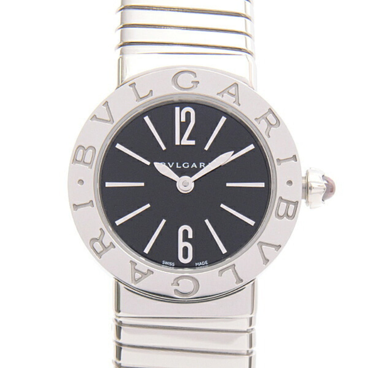 Montre Bvlgari Tubogas S pour femme, d'occasion, à piles, cadran noir, acier inoxydable, BVLGARI BBL262TS