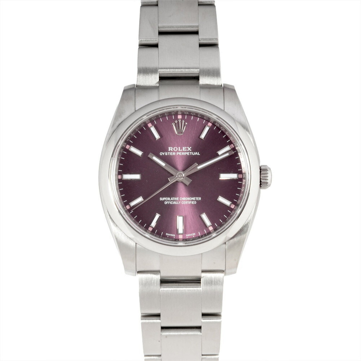 Pre-Owned Rolex Oyster Perpetual 34 Automatic Watch, 114200, Purple Dial, Stainless Steel, Men's