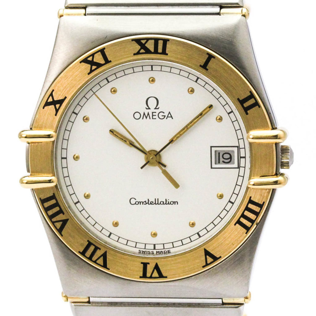 Pre-Owned OMEGA Constellation 18K Gold Steel Quartz Mens Watch 396.1076 Polished