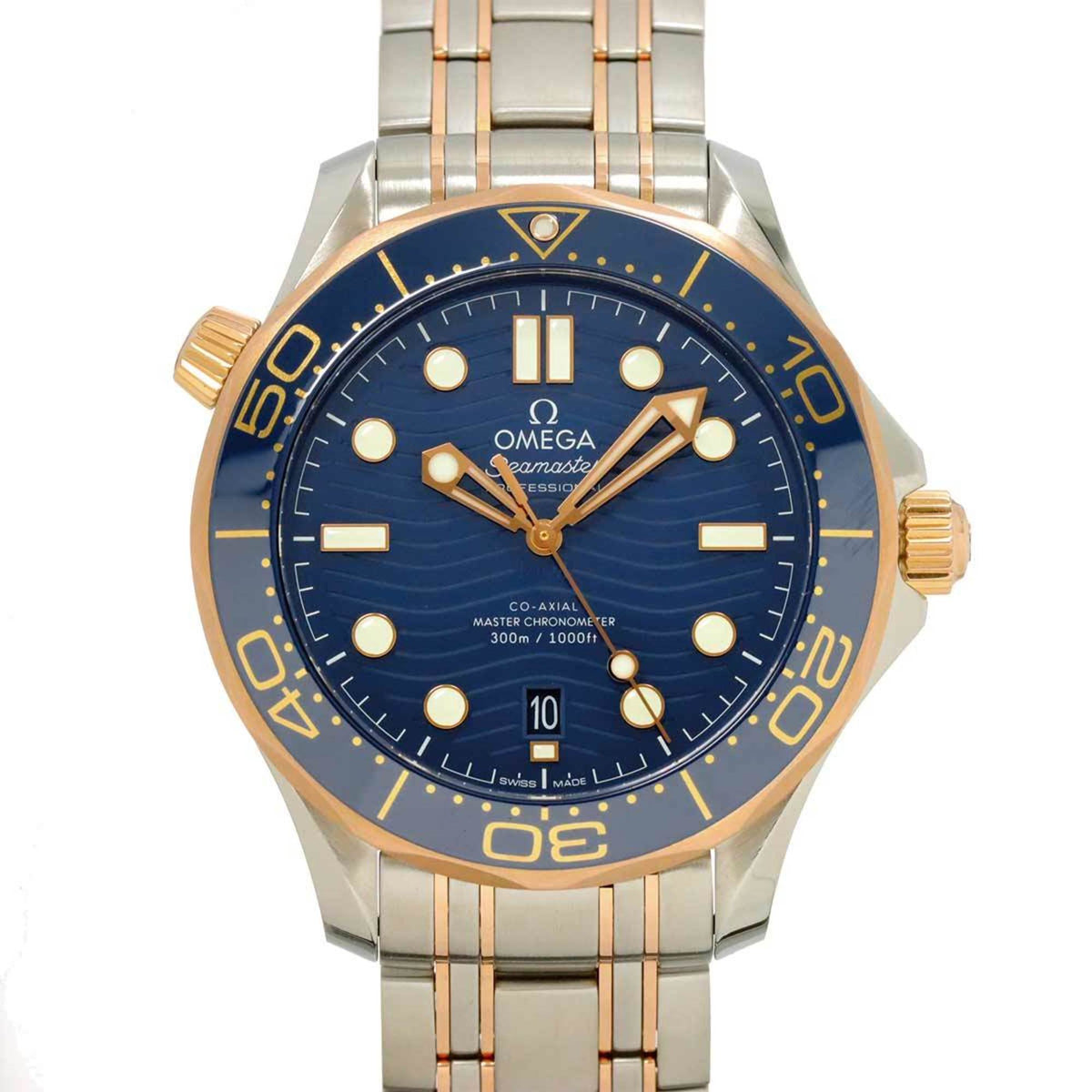 Pre-Owned OMEGA Seamaster Diver 300m Co-Axial Two-tone 210 20 42 03 002 Date Men's Watch Blue 18K Pink Gold Automatic