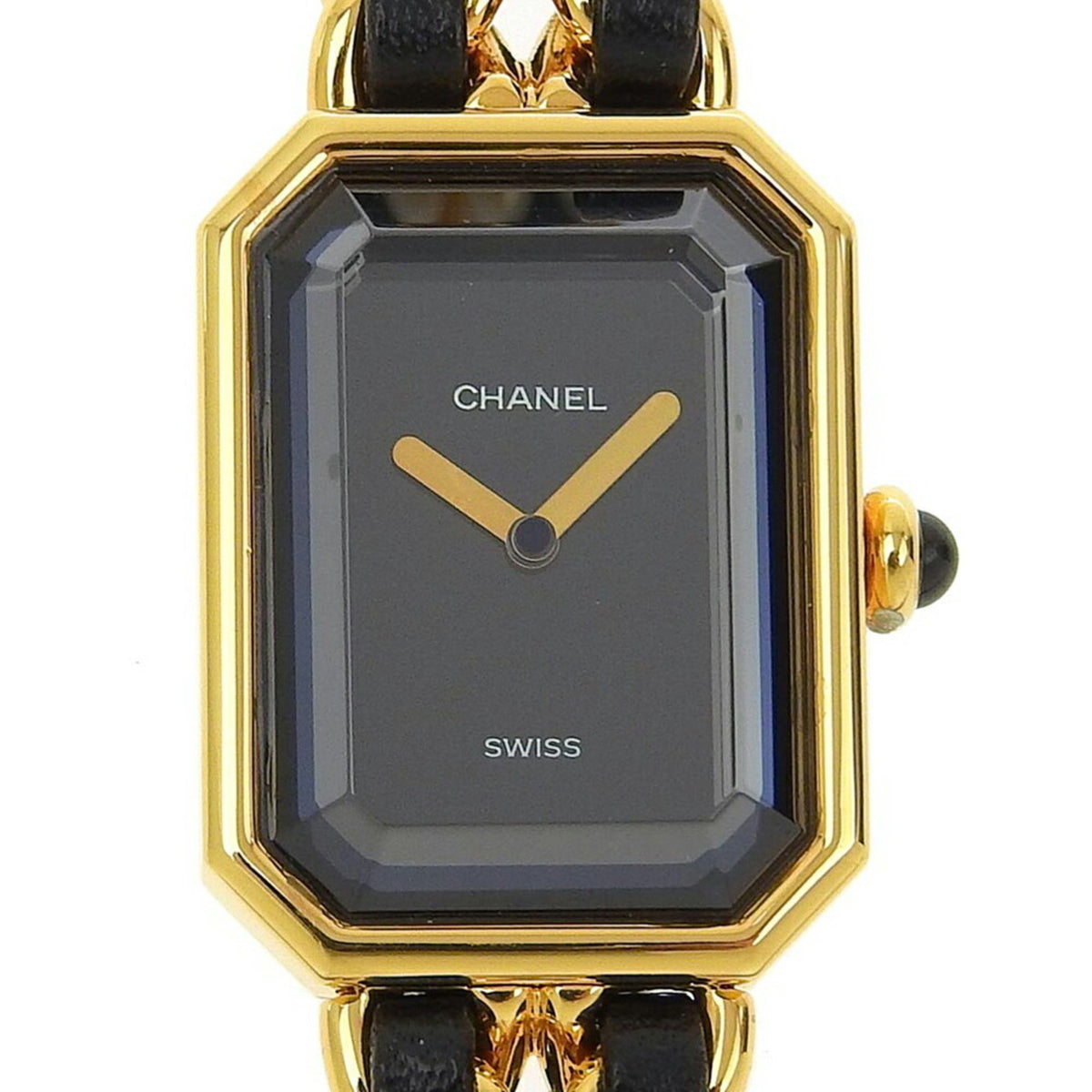 Pre-Owned Chanel CHANEL Premiere S Watch H0001 Gold-plated x Leather Quartz Analog Display Black Dial Ladies