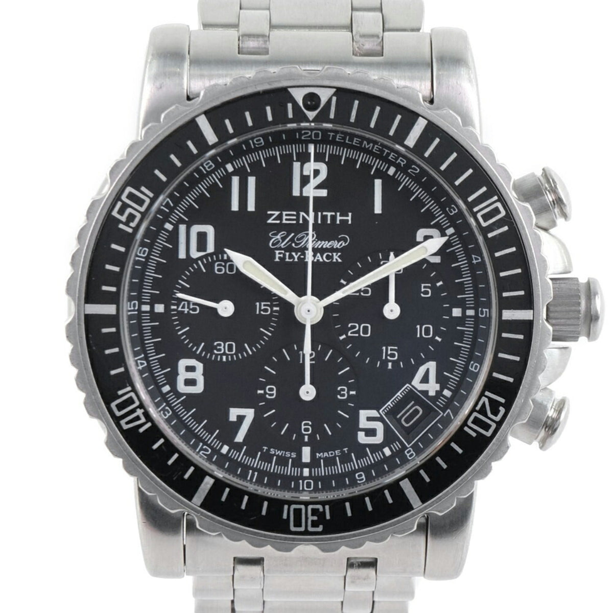 Pre-Owned Zenith Rainbow Black 01/02.0470.405 Stainless Steel Automatic Chronograph Men's Dial Watch