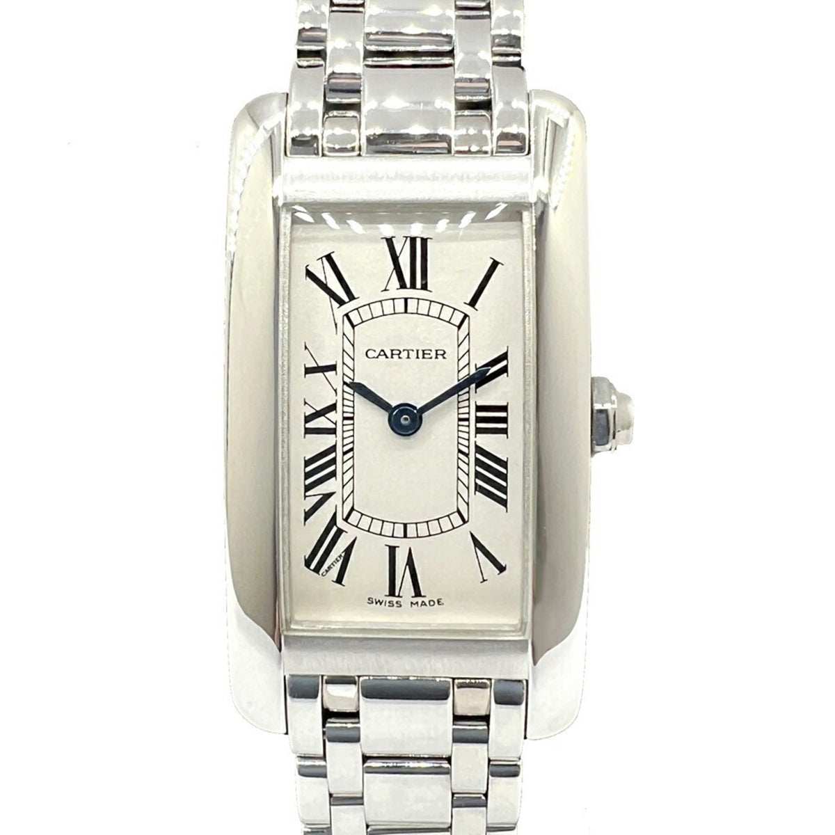 Pre-Owned Cartier Tank Americaine SM W260119L1 K18WG White Dial Quartz Wristwatch Rectangular Watch Battery Operated Roman Numerals Women's