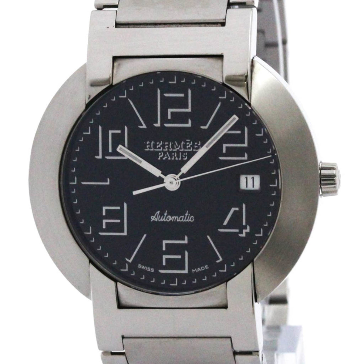 Pre-Owned HERMES Nomade Stainless Steel Automatic Mens Watch NO3.810 Polished